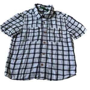 Dip White/Black Plaid Linen Blend Button Up Shirt Boy's Size Small (6-7) | 4-21
